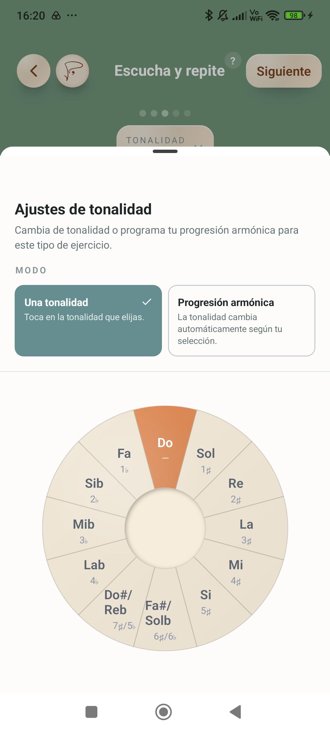 Ejercicio de pulso: un tonalidad fijo