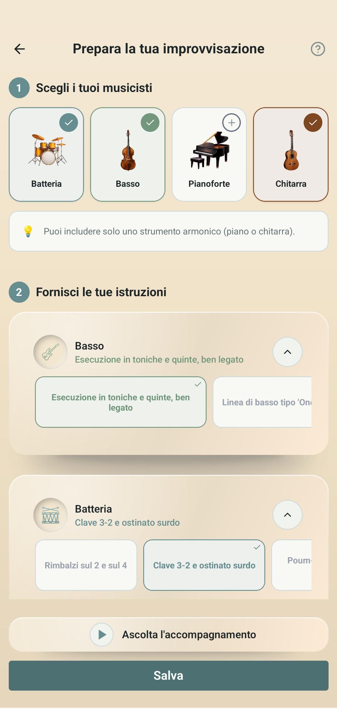 Esercizio Pulse — Parametri del gruppo