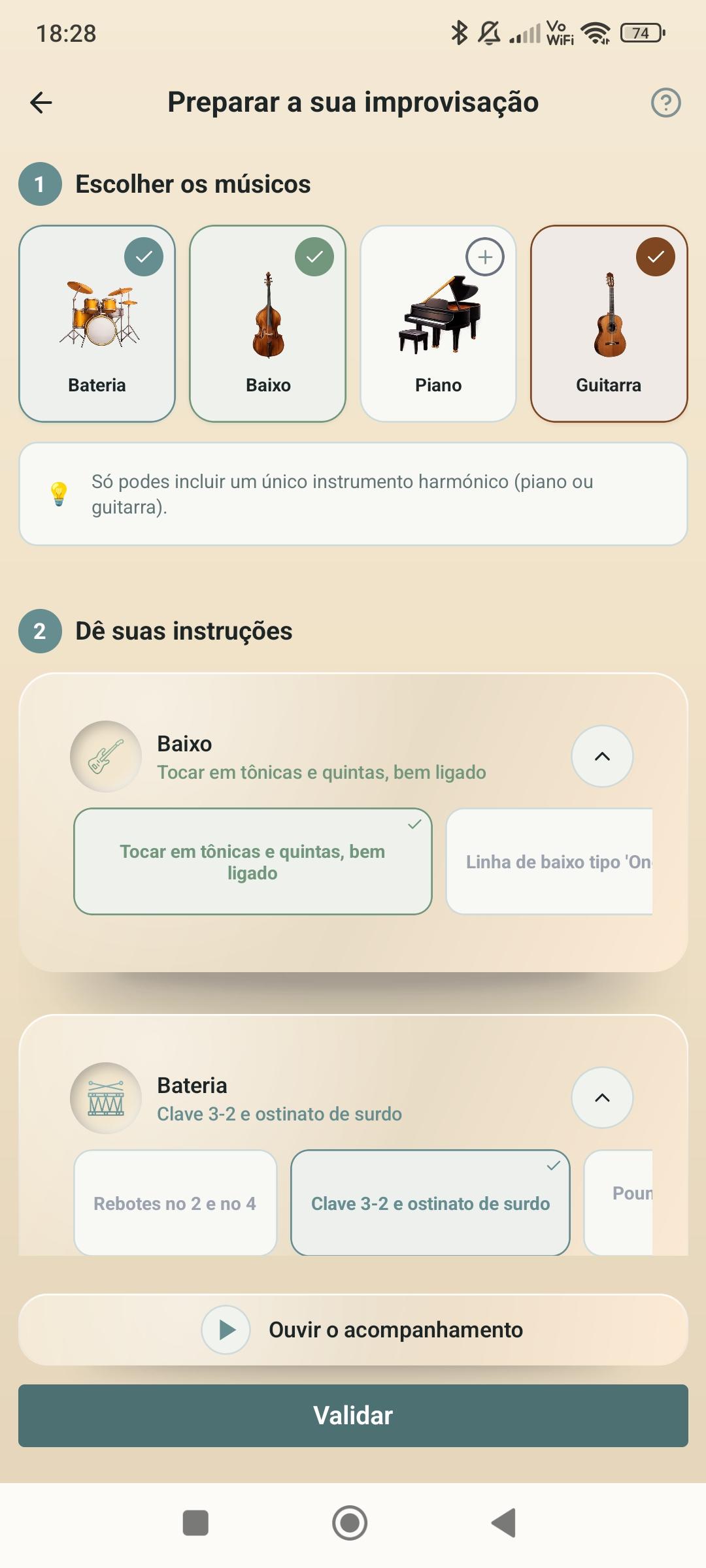 Exercício de pulso — Definições de grupo